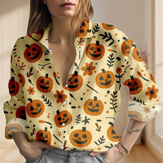Pumpkin Halloween Hawaiian Shirt, Jack O Lantern Women Shirt, Funny Spooky Hawaiian Shirt, Gift For Her