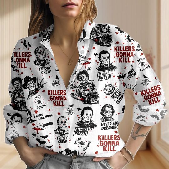Horror Characters Hawaiian Shirt, Halloween Women Shirt, Scary Movie Hawaiian Shirt, Creepy Gift For Her