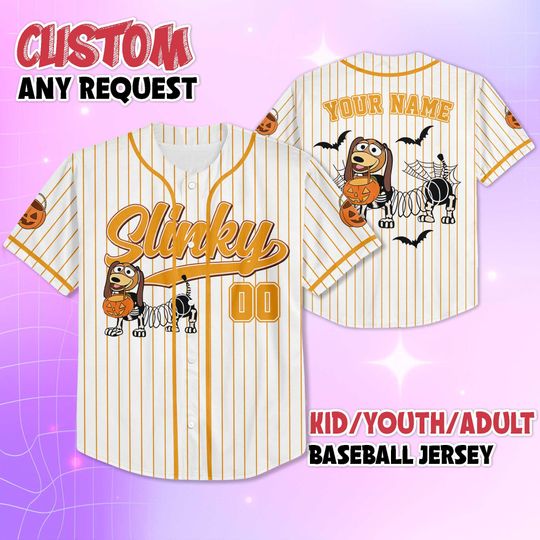 Personalized Slinky Dog Skeleton Baseball Jersey, Custom Disney Toy Story Slinky Dog Shirt, Toy Story Baseball Team Outfit, Halloween Gift