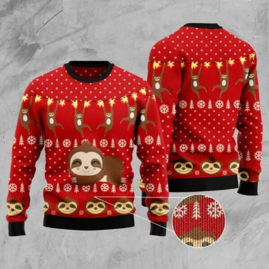 Sloth Ugly Christmas Sweater, For Men & Women Sloth Happy Holiday Christmas Gift