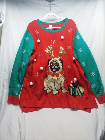 Discover Holiday Time Pug Dog Christmas Sweater Bells Party Ugly Sequins Size 3xl