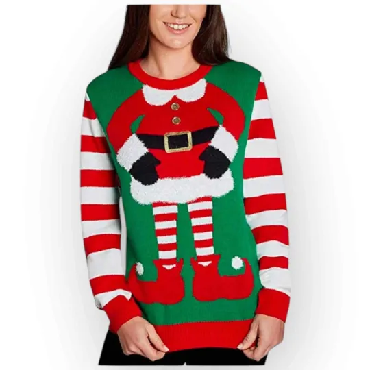 Jolly to Be Ladies Long Sleeve Crewneck Holiday Sweater, Green, Size M