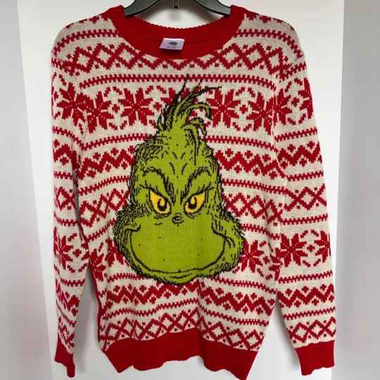 The funny character Seuss Geisel Holiday Ugly Christmas Sweater Red XXL (18) Women's