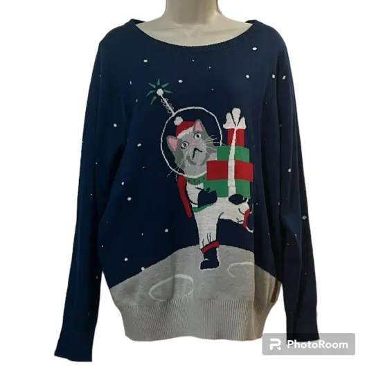 Discover Tipsy Elves Women's Ugly Christmas Sweater Space Cat Size Large