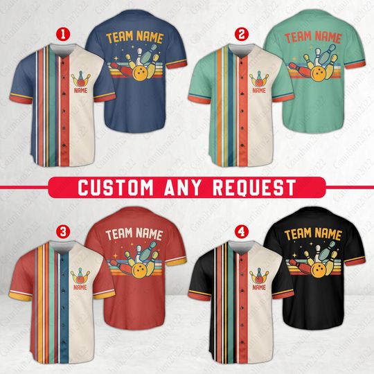 Personalized Retro Bowling Baseball Jersey, Custom Name Bowling Jersey For Bowlers, Bowling Team Uniforms, Gifts For Bowling Lovers