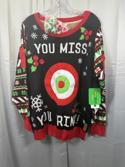 Discover Tipsy Elves Christmas Sweater Womens XL Black Red Drinking Game Target Balls NWT