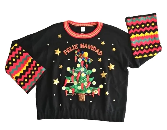 Holiday Time Ugly Christmas Sweater 2XL (20) Feliz Navidad Hot Pepper Christmas