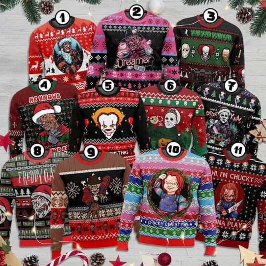 Horror Ugly Christmas Sweater, Christmas Horror Movie Ugly Sweater, Christmas Mi