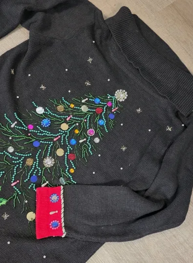 Discover B.P. Design Christmas Sweater L Cowl Neck Ugly Holiday Tree Pullover Beaded