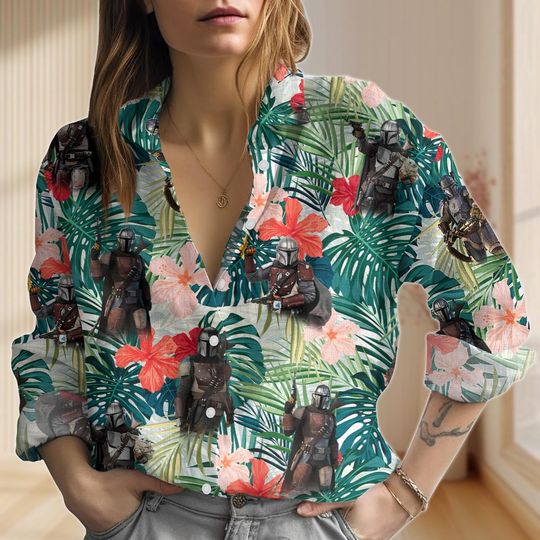 The Mandalorian Hawaiian Shirt, Dadalorian Hawaiian Shirt, Baby Grogu Beach Hawaiian Shirt, Tropical Aloha Shirt