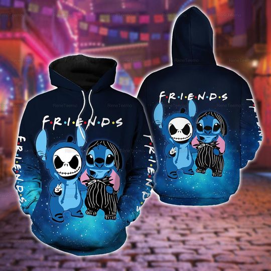 Discover Jack Skellington And Stitch Hoodie, Stitch Hoodie, Jack Skellington Hoodie, Friends Hoodie, Disney Shirt