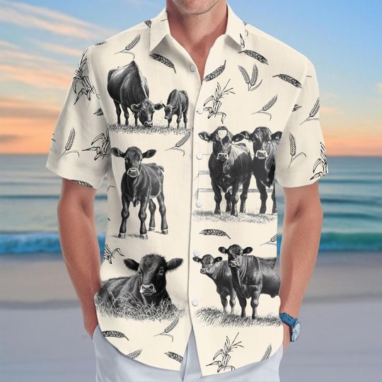 Cows Button Shirt, Cow Family Hawaiian Shirt, Angus Beach Shirt For Men, Farmer Aloha Shirt, Family Vacation Shirt, Gift For Dad