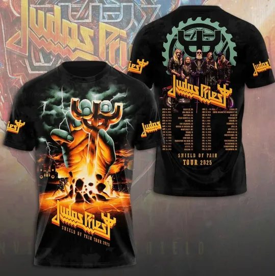 Discover Judas Priest Shield Of Pain Tour 2025 3D T-Shirt 1