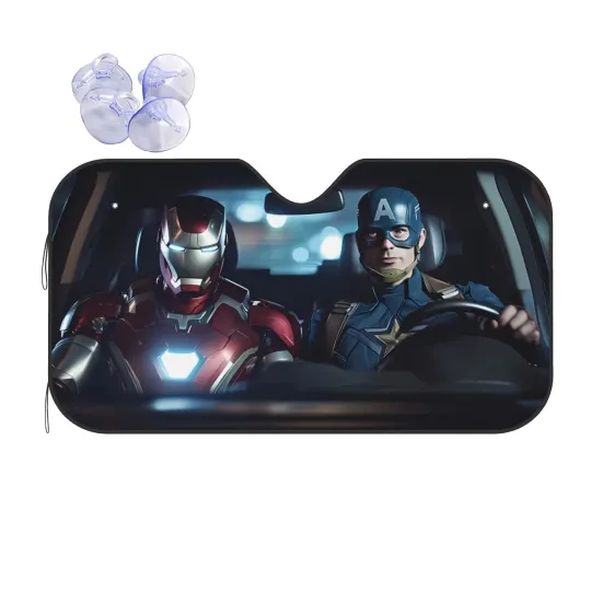 MARVEL Iron Man and Captain America Fashion Car Sunshade, Polyester Fiber