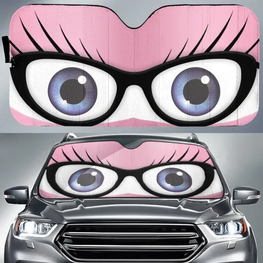 Discover Pink Nerd Eyes Car Sun Shade – Cute Auto Windshield Cover UV & Heat Protection