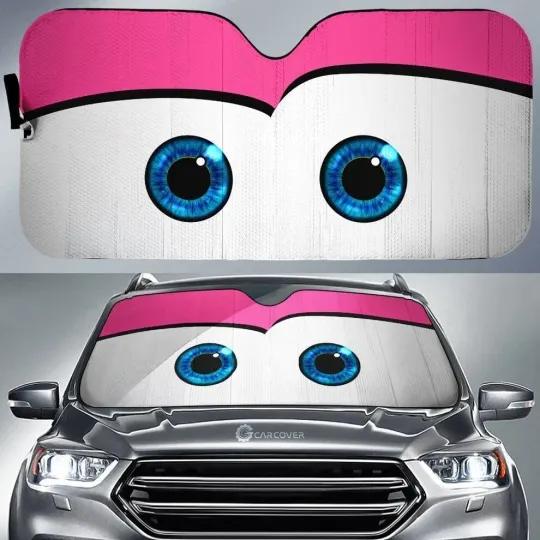 Discover Pink Cute Car Eyes Sun Shade – Fun & Stylish Car Accessory, Disney Car Sunshade