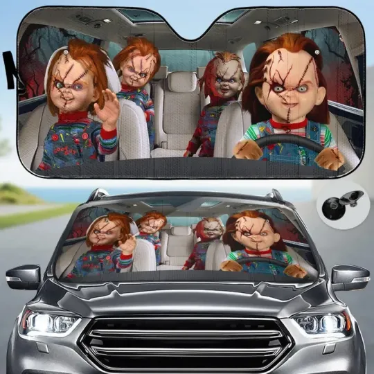 Chucky Car Sunshade, Childs Play Horror Windshield Cover, Creepy Killer Doll Aut