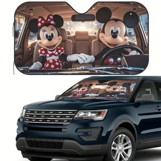 Discover Disney Mickey & Minnie Mouse Car Sunshade, UV Protection, Heat Reflector