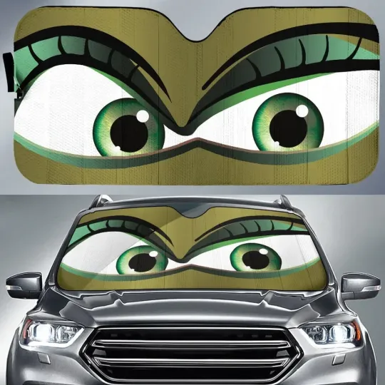 Green Wicked Eyes Car Sun Shade | Funny Windshield Cover, Disney Car