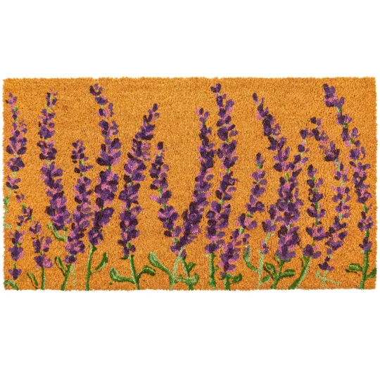 Floral Spring Coir Door Mat, Lavender Flower Outdoor Welcome Mat