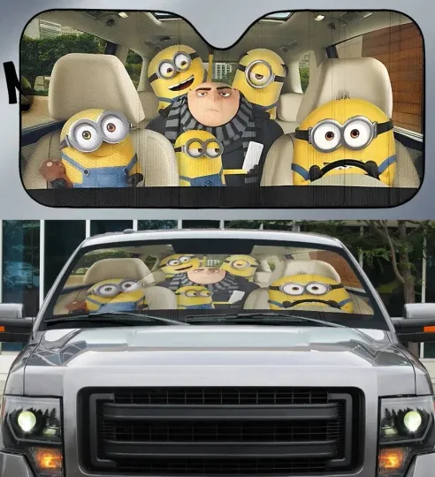 Minion Family Car Sunshade, Kevin Stuart Bob Otto Cartoon Auto Sunshade