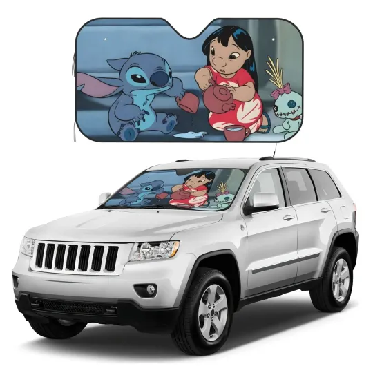 Discover Lilo & Stitch Car Sun Visor - UV Protective Polyester Windshield Shield