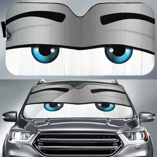Discover Sleepy Car Eyes Sun Shade, Relaxed & Funny Windshield Cover