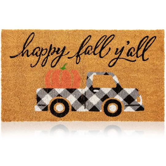 Discover Natural Coir Welcome Door Mat, Happy Fall Y'all, Autumn Decor