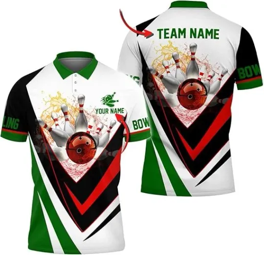 Personalized 3D Bowling Polo Shirt For Men, Custom Name & Team Name Polo Shirt