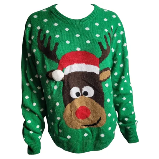 Laura Scott Women's XL Ugly Christmas Reindeer Sweater Rudolf Rudolph XMas Green