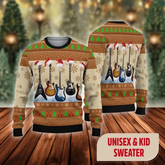 Discover Electric Guitar Ugly Christmas Sweater, Merry Christmas Sweater Guitar Gift