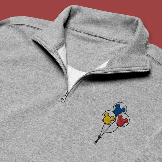Mickey Mouse Balloons Embroidered Quarter Zip Sweatshirt | Disney Pullover