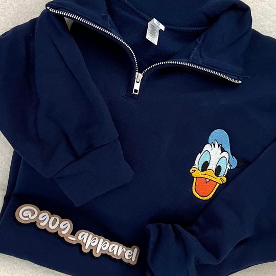 Donald Duck Embroidered Quarter Zip Sweatshirt, Disney World Disneyland Sweater