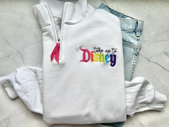Disney Quarter Zip Sweatshirt with Embroidery for Women