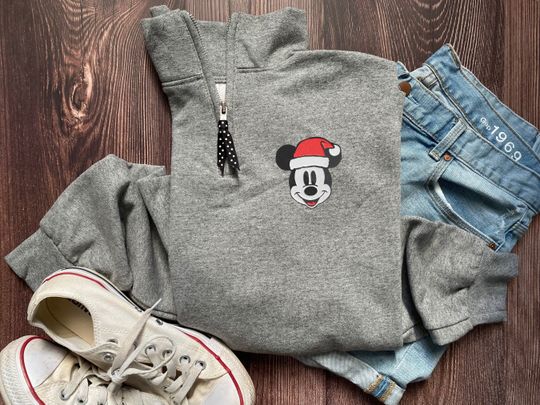 Christmas Mickey Mouse Embroidered Quarter Zip Sweatshirt
