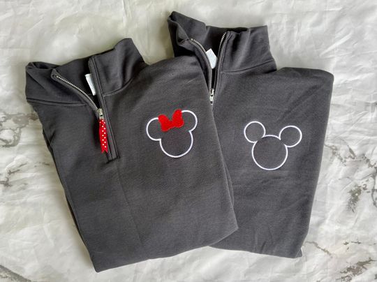 Discover Mickey and Minnie Matching Couple Quarter Zip Sweatshirt Disney mom and dad, husband wife, Custom Disney Family Vacation Pullover