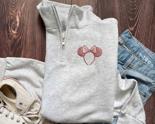 Discover Minnie Mouse Headband Quarter Zip Pullover Sweatshirt for Women
