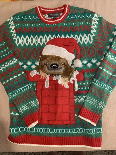 Men’s Small Blizzard Boy Men’s Ugly Christmas Sweater Sloth Stuck In Basket