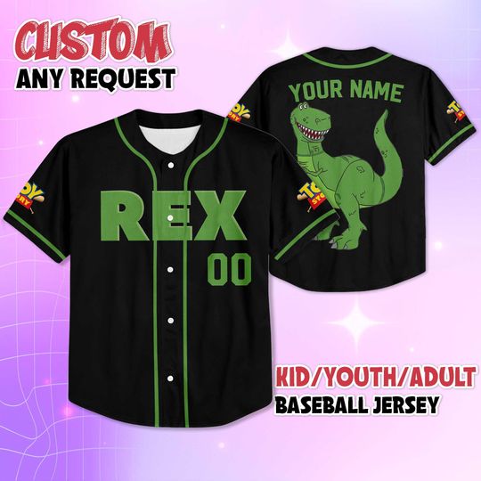 Discover Custom Disney Toy Story Rex Baseball Jersey, Custom Kids Youth Adult Disney Baseball Jersey, Sports Outfits, Gifts For Fan