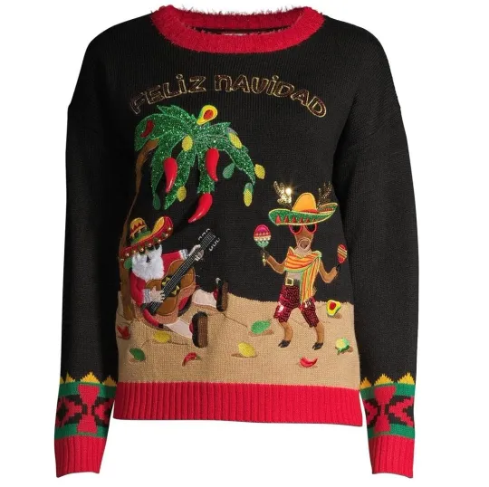 Womens Feliz Navidad Chili Peppers Ugly Merry Christmas Sweater