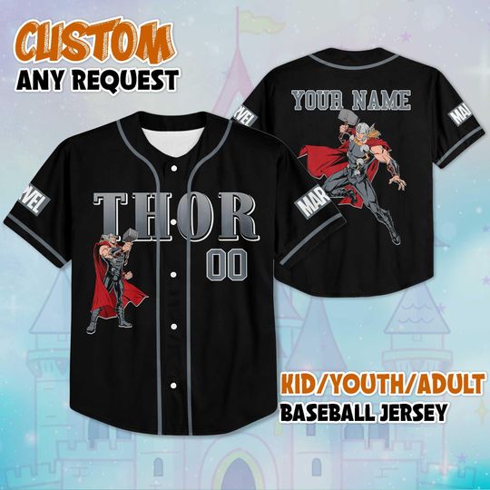 Personalized Thor Baseball Jersey, Custom Marvel Superhero Shirt, The Avengers Jersey Outfit, Matching Family Team Tee