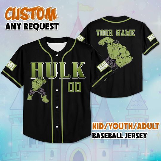 Personalized Hulk Baseball Jersey, Custom Marvel Superhero Shirt, Avengers Jersey Outfit, Matching Team Tee, Unique Gift for Marvel Fans