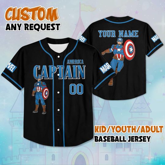 Discover Personalized Captain America Baseball Jersey, Custom Marvel Superhero Shirt, Avengers Jersey Outfit, Matching Family Team Tee