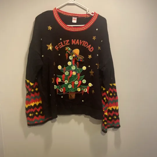HOLIDAY TIME  Sweater Feliz Navidad Ugly Christmas Sweater xl 16-18