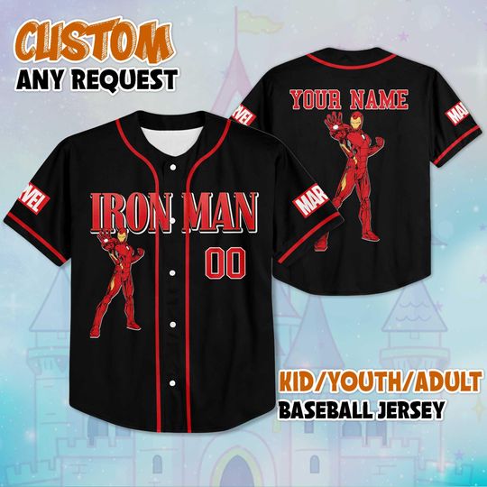 Personalized Iron Man Baseball Jersey, Custom Marvel Superhero Jersey Shirt, The Avengers Baseball Jersey Outfit, Matching Team Tee