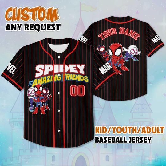 Discover Personalized Spidey and His Amazing Friends Baseball Jersey, Custom Disney Junior Shirt, Spidey Outfit, Matching Family Jersey