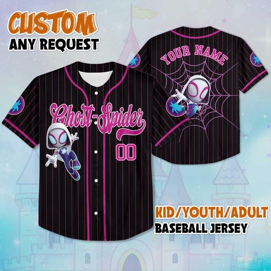 Discover Personalized Ghost-Spider Baseball Jersey, Custom Marvel Disney Shirt, Ghost-Spider Outfit, Matching Family Jersey, Superhero Birthday Gift