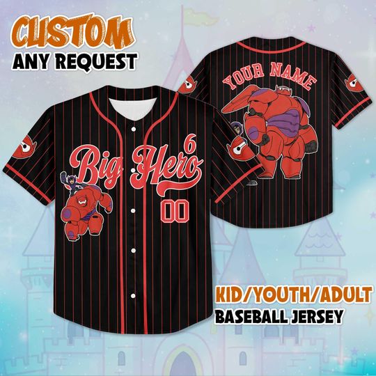 Personalized Big Hero 6 Black Baseball Jersey, Custom Disney Baymax Shirt, Big Hero 6 Outfit, Matching Family Jersey, Disney Trip Gift
