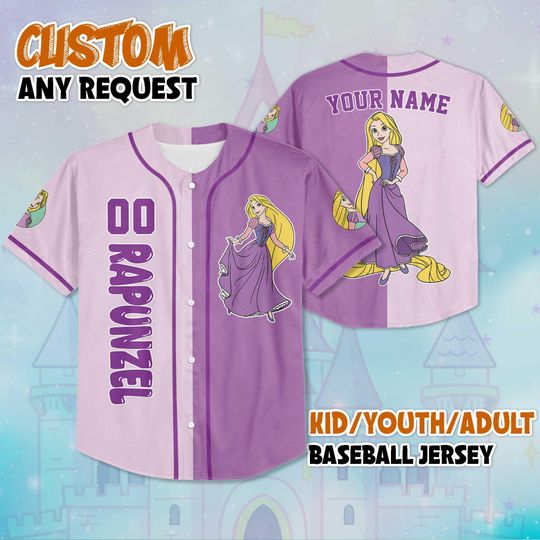 Custom Rapunzel Baseball Jersey, Personalized Disney Tangled Shirt, Disneyland Baseball Team Outfit, Gift for Disney Fans
