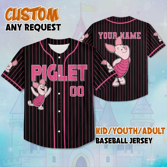 Personalized Piglet Baseball Jersey, Custom Disney Piglet Shirt, Winnie the Pooh Baseball Team Outfit, Disneyland Piglet Jersey